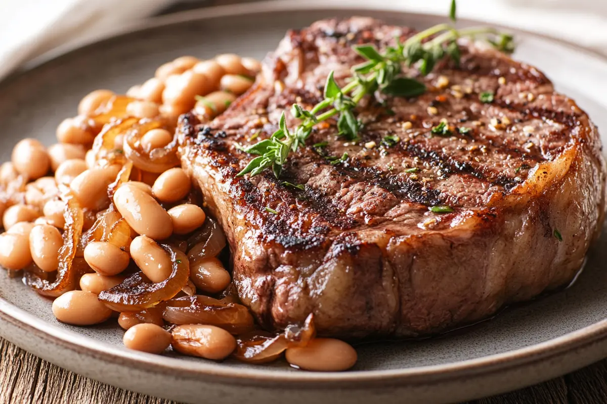 steak and beans and onions recipe