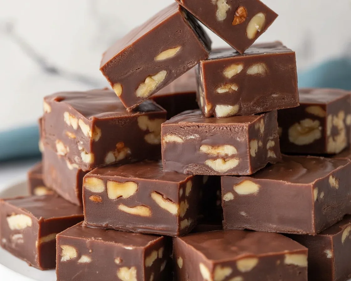 Delicious homemade easy fudge prepared with chocolate chips and sweetened condensed milk.