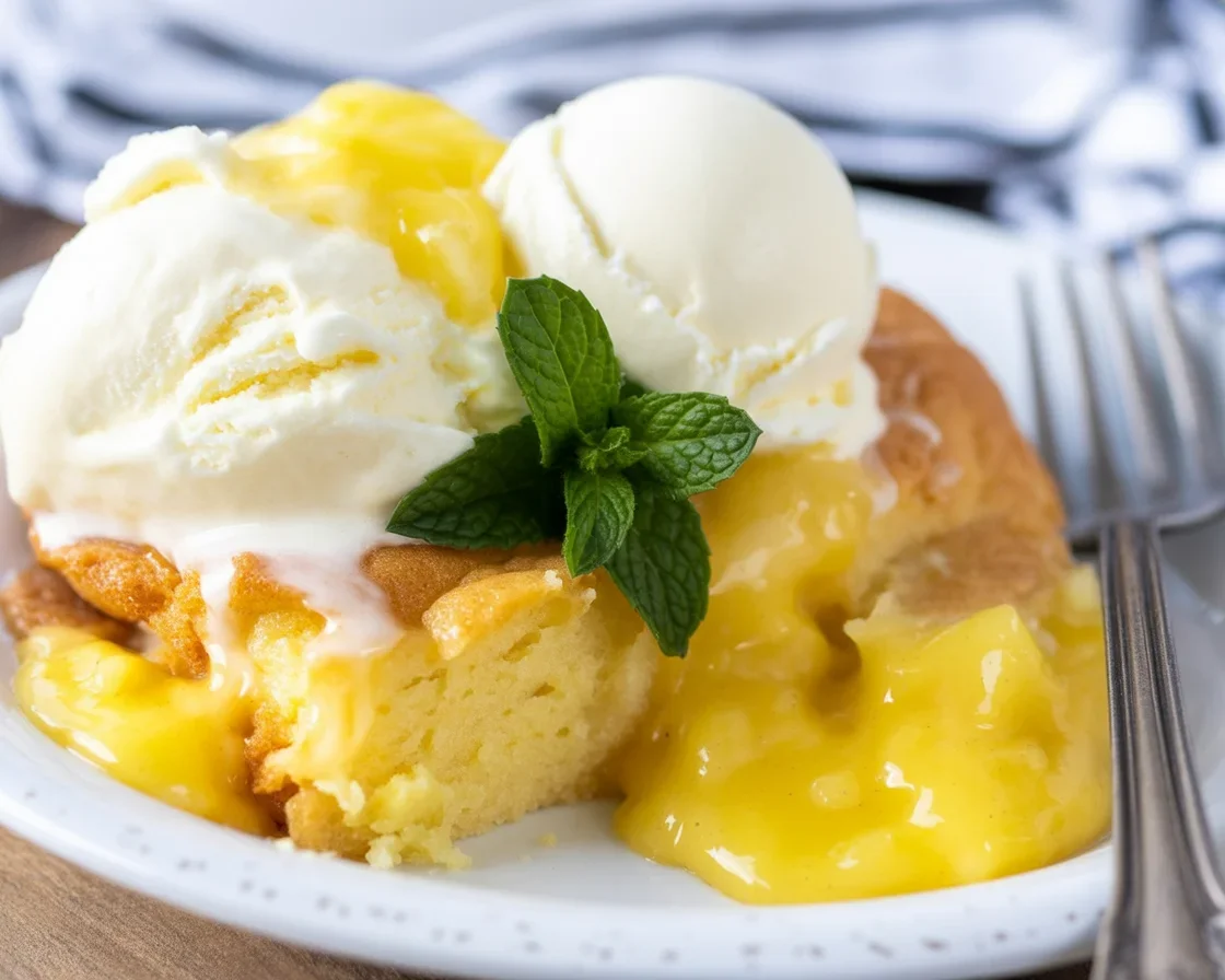 Delicious Lemon Dump Cake with cream cheese, perfect for dessert lovers.