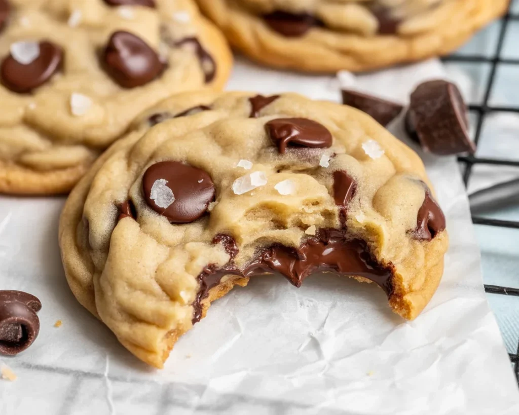 Delicious homemade eggless chocolate chip cookies with gooey chocolate chips